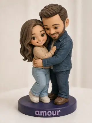 Figurine 3D personnalisee couple en resine HD couleur